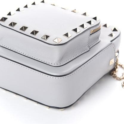Valentino Garavani Calfskin Rockstud Double Pocket Chain Crossbody Bag Grey 8 of 9