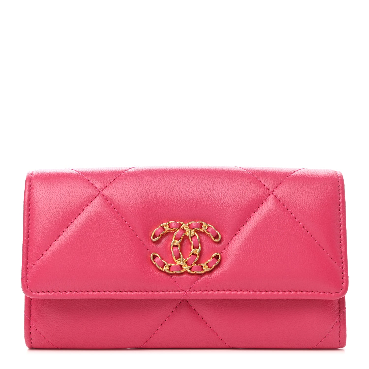 Chanel Shiny Goatskin Quilted Chanel 19 Flap Wallet Dark Pink 1 of 9