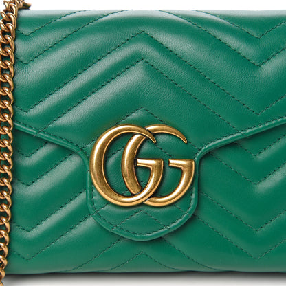 Gucci Calfskin Matelasse GG Marmont Chain Wallet Emerald Green 10 of 10