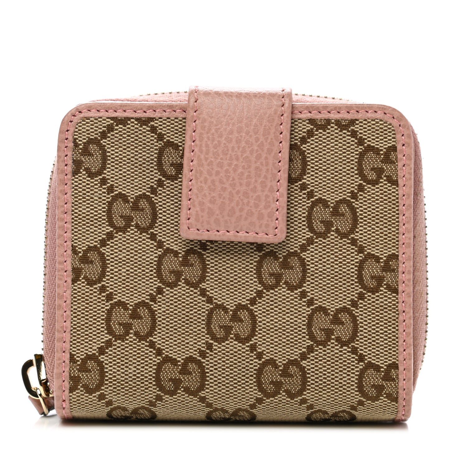 Monogram Dollar Calfskin Zip Around French Flap Wallet Beige Ebony Soft Pink