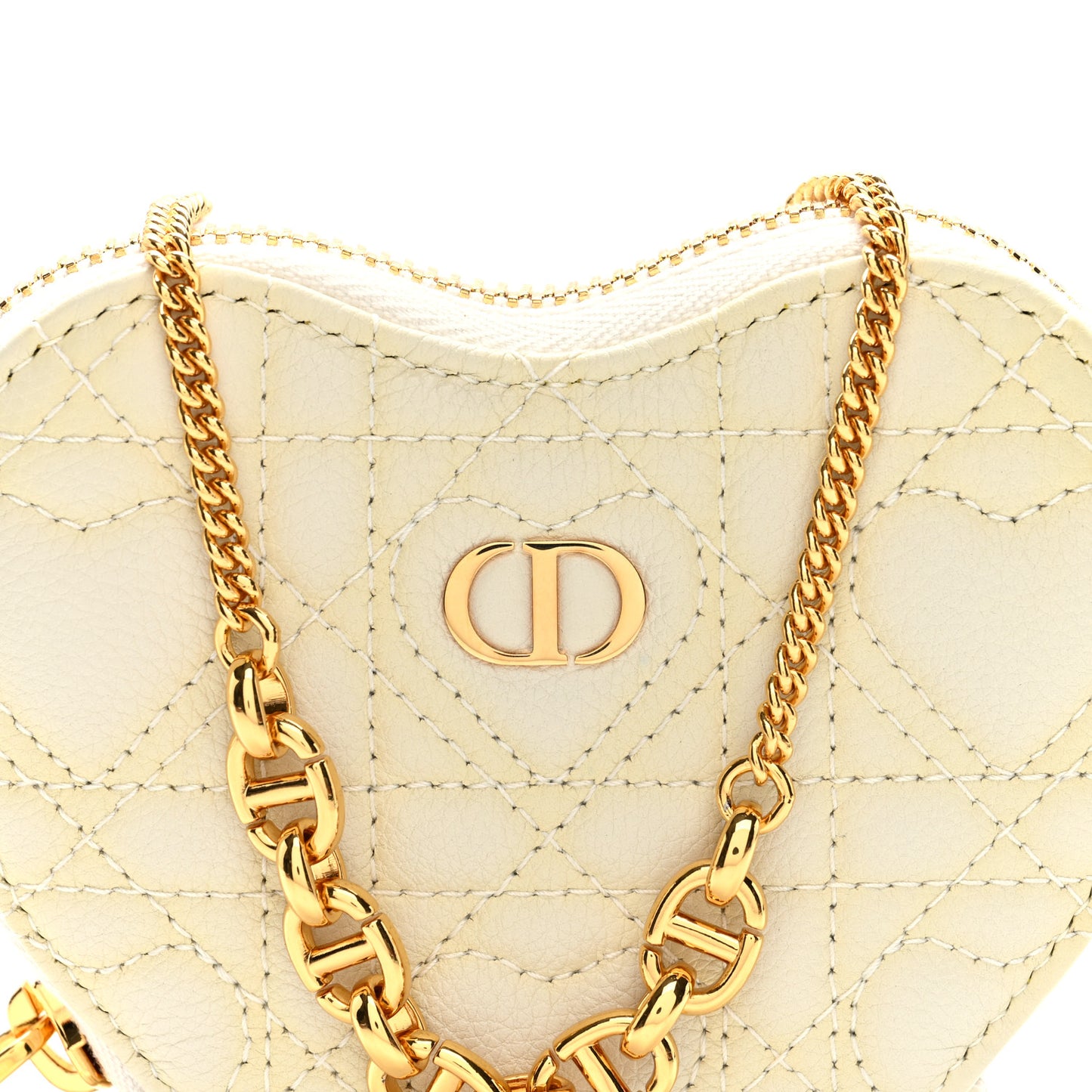Calfskin Cannage Dioramour Caro Heart Pouch With Chain White