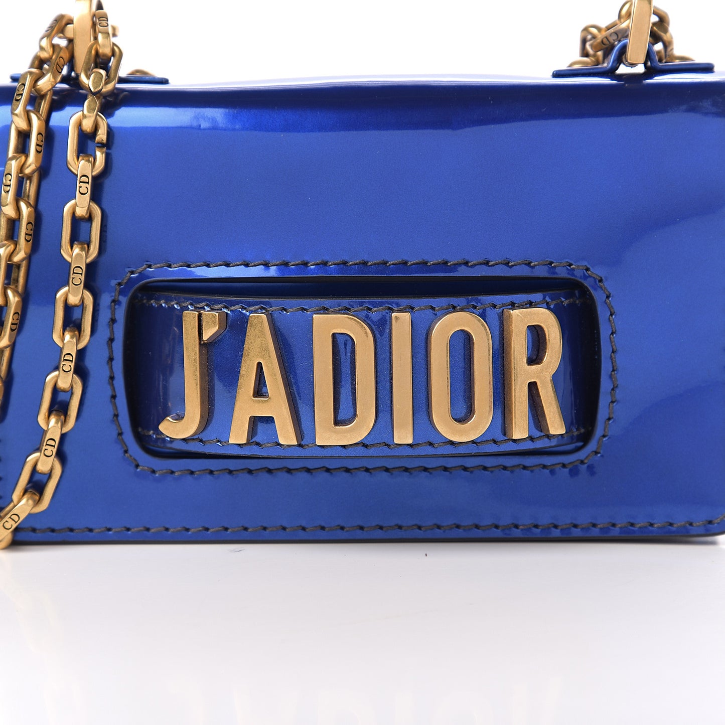Metallic Calfskin J'Adior Mini Chain Flap Bag Blue