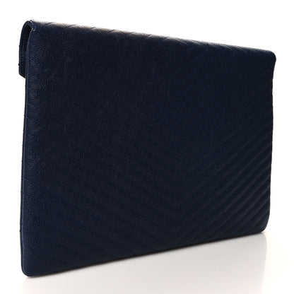 Chanel Caviar Chevron Quilted Large Statement Pouch Navy 3 of 10