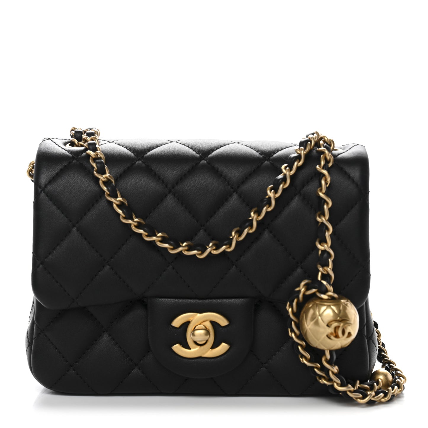 Lambskin Quilted Mini Pearl Crush Flap Black