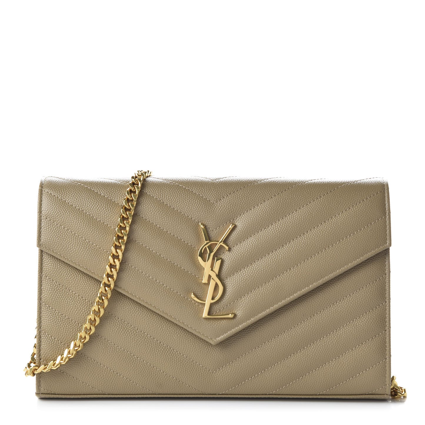 Grain De Poudre Matelasse Chevron Monogram Chain Wallet Deep Beige