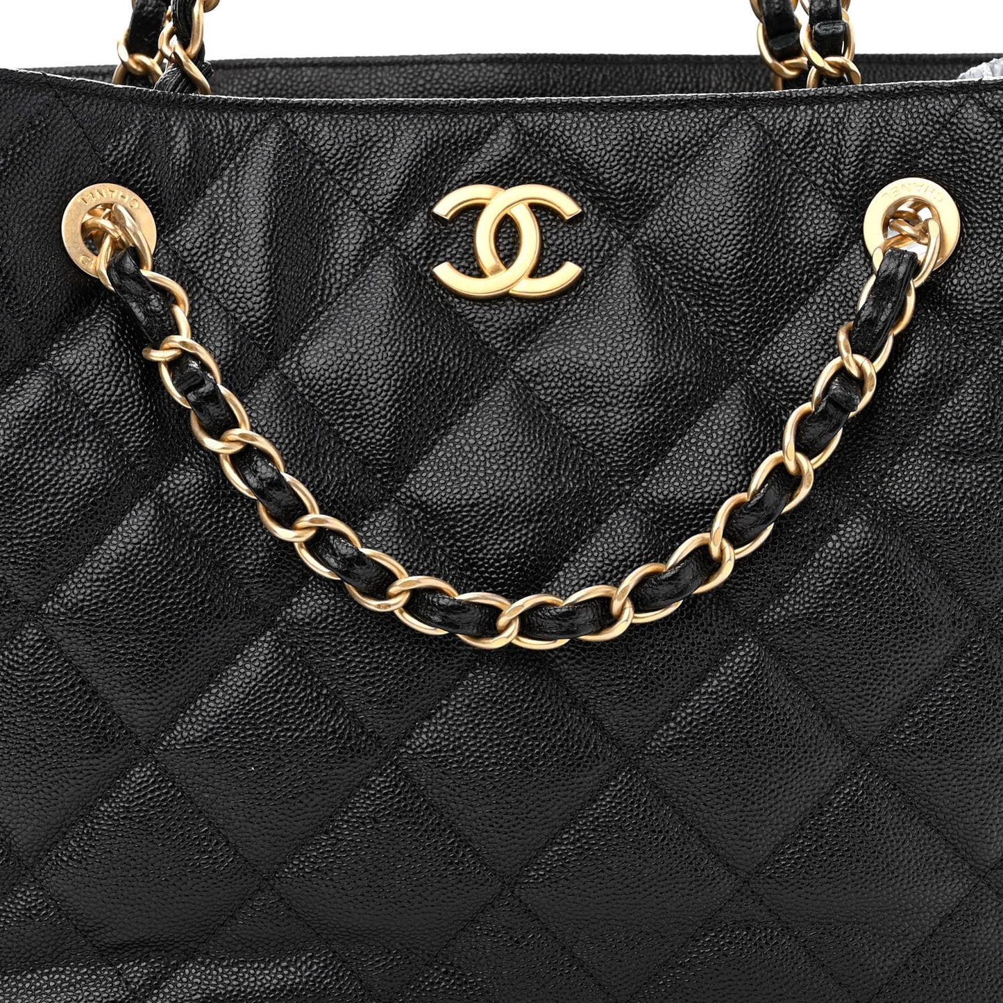 Caviar Quilted Small Shopping Tote Black