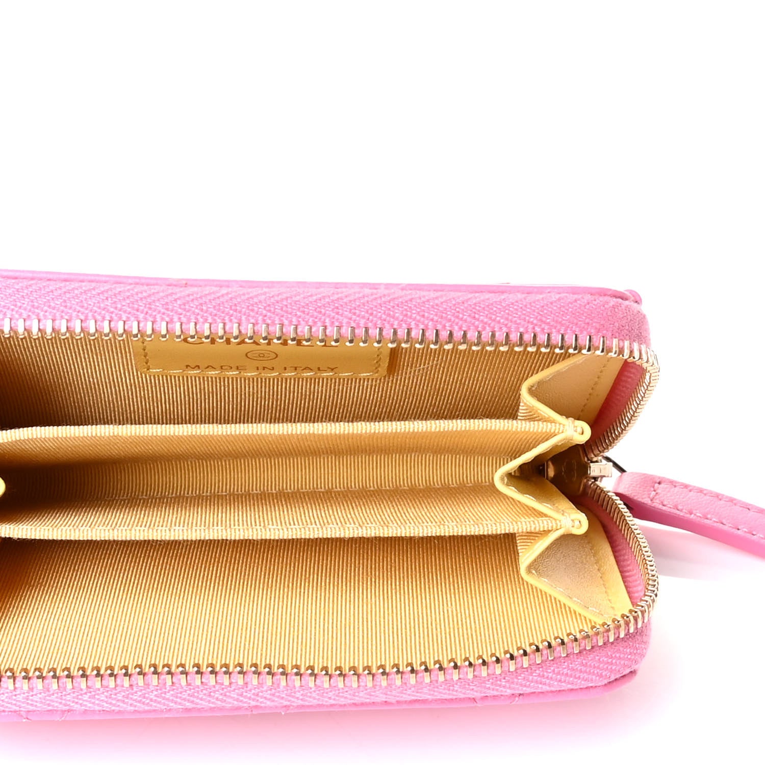 Chanel Lambskin Quilted Zip Around Coin Purse Wallet Pink Yellow 8 of 8