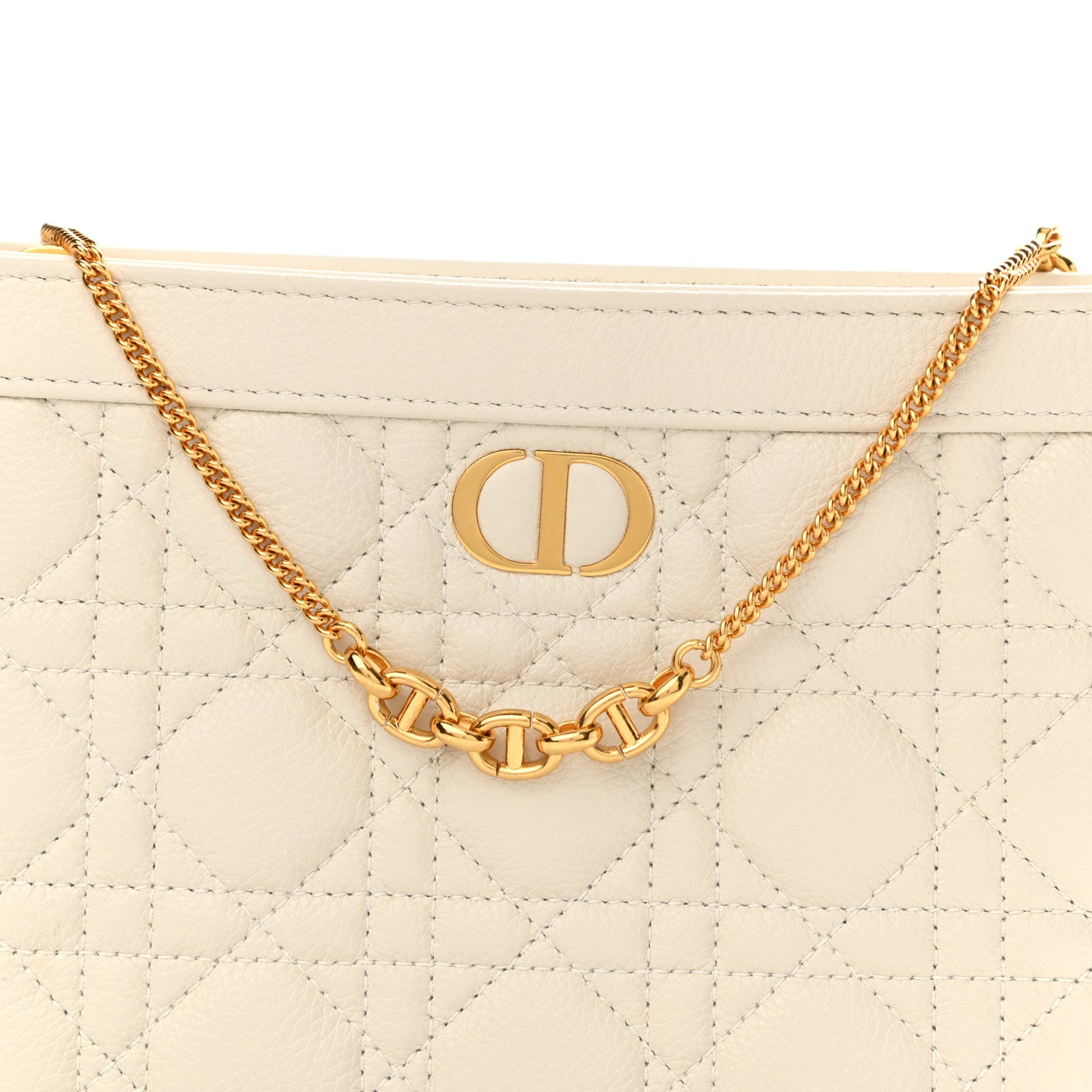 Christian Dior Calfskin Cannage Caro Zipped Pouch With Chain Latte 10 of 13