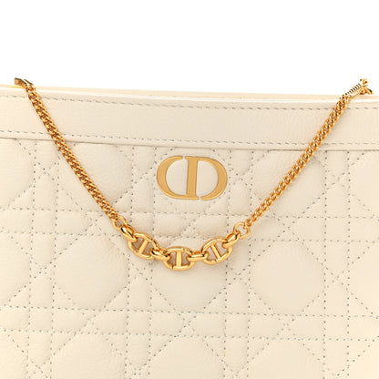 Christian Dior Calfskin Cannage Caro Zipped Pouch With Chain Latte 10 of 13