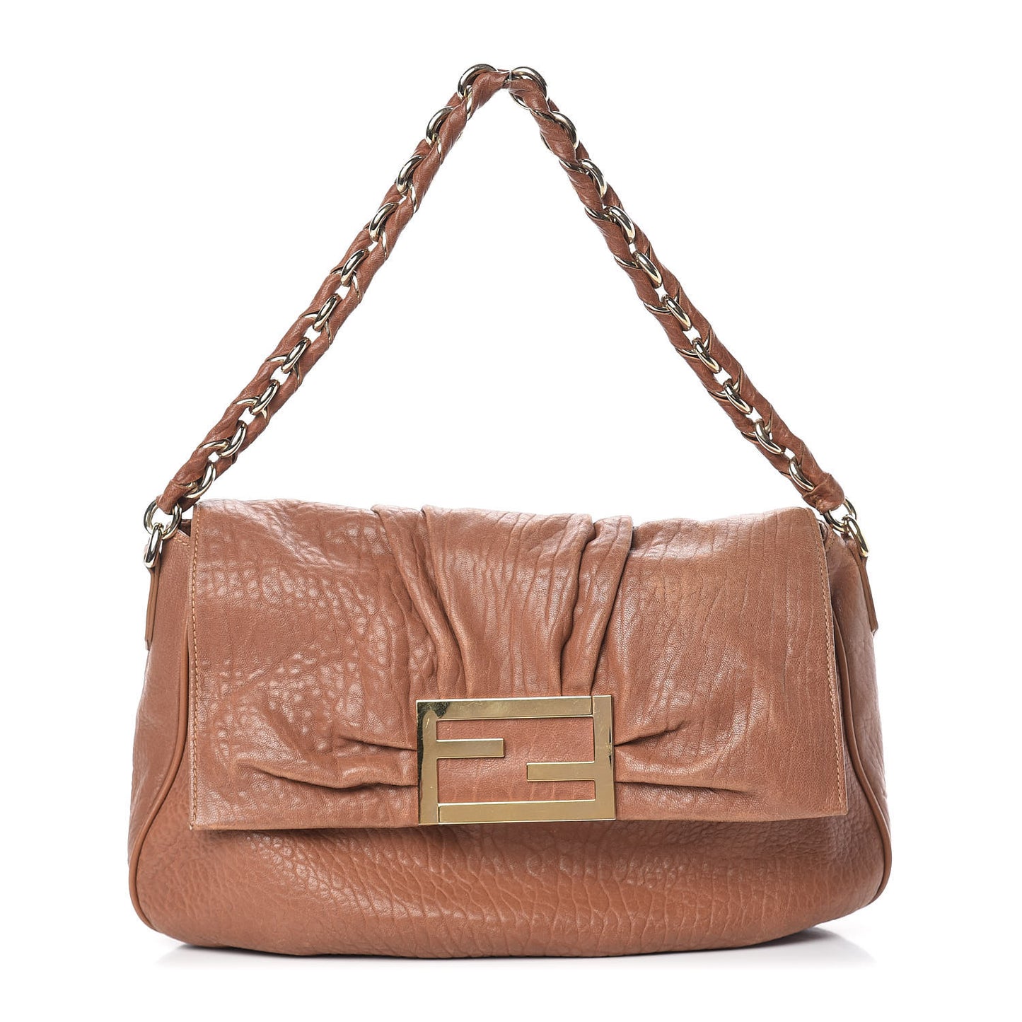Crinkled Lambskin Mia Shoulder Flap Camel