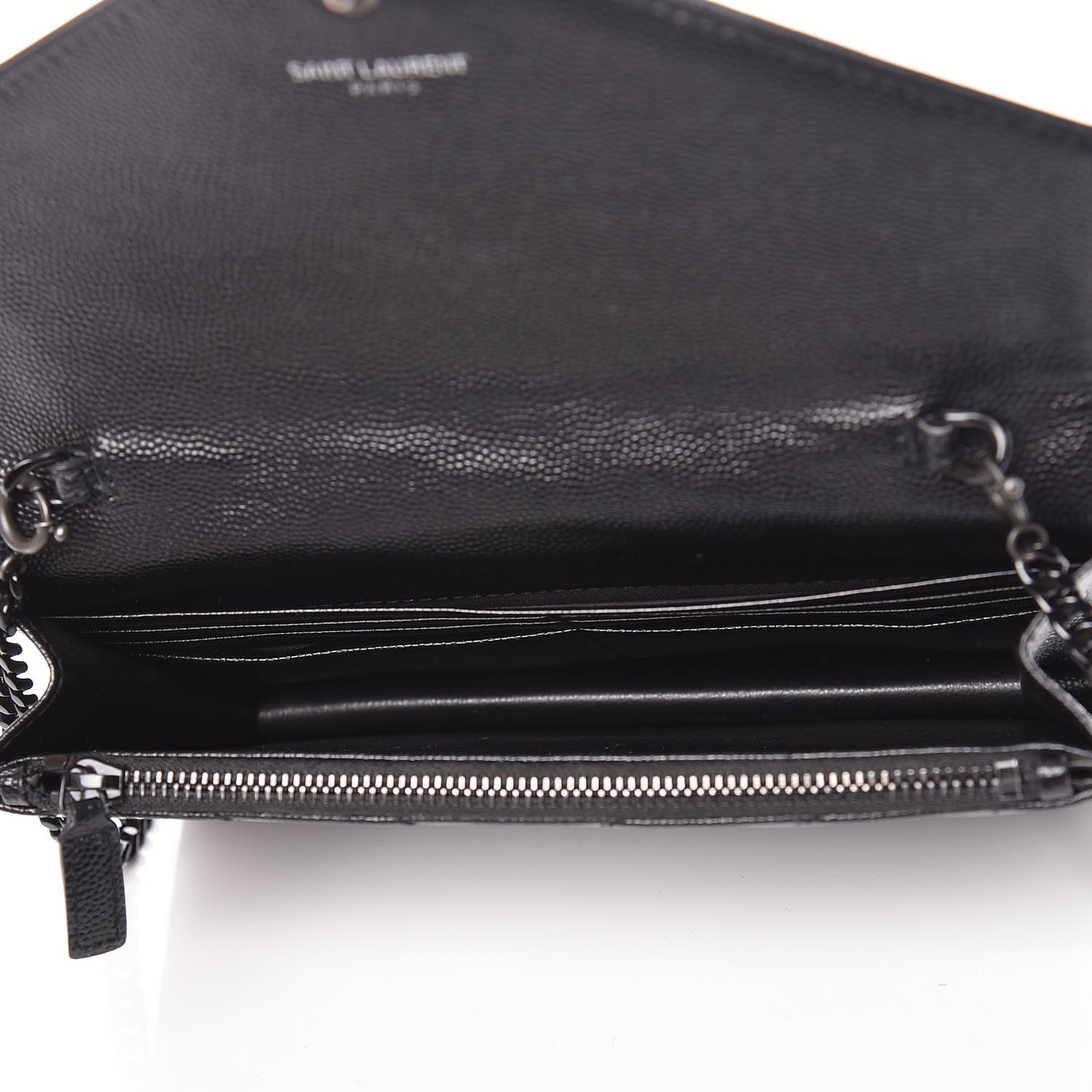 Grain De Poudre Matelasse Chevron Monogram Envelope Chain Wallet Black
