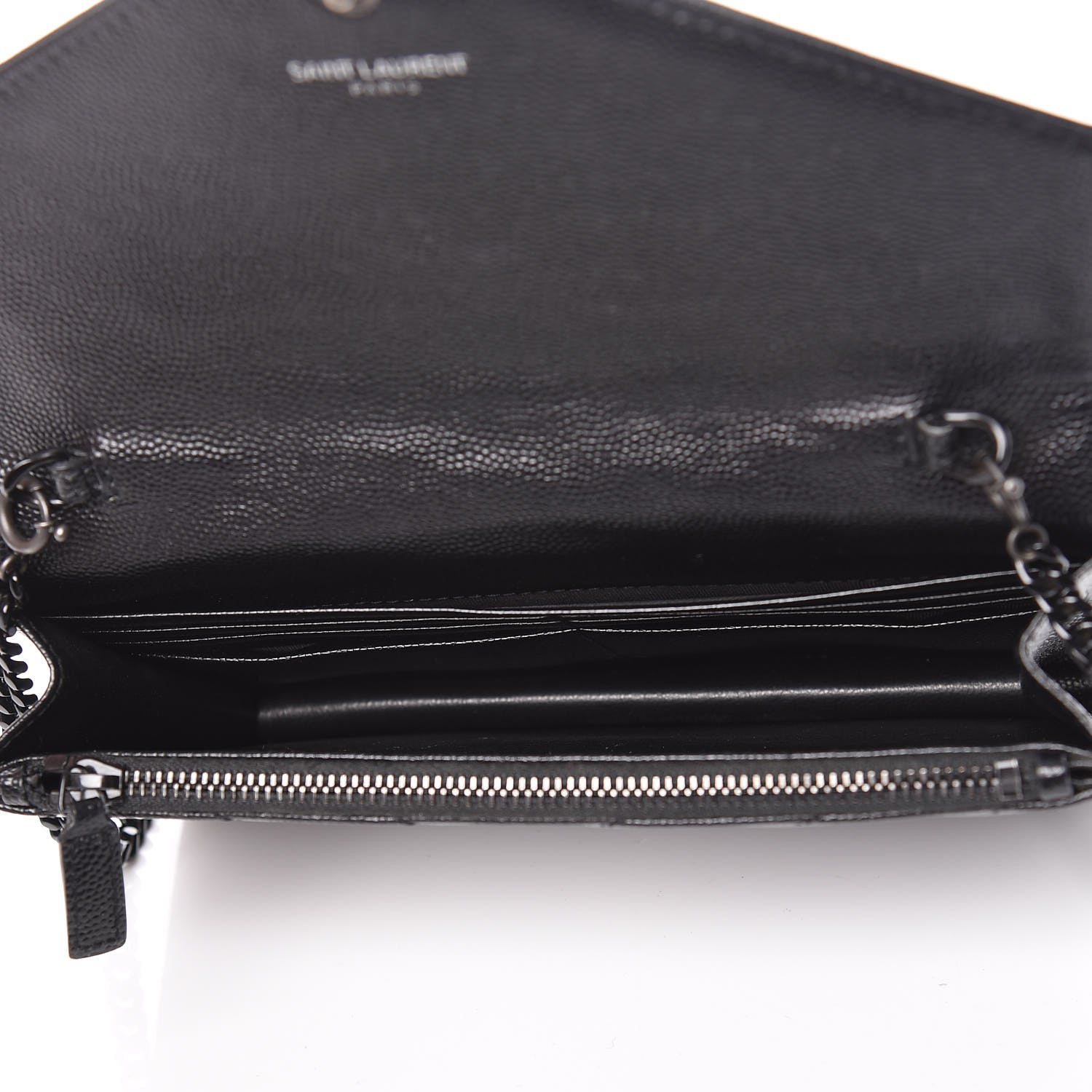 Saint Laurent Grain De Poudre Matelasse Chevron Monogram Envelope Chain Wallet Black 7 of 10