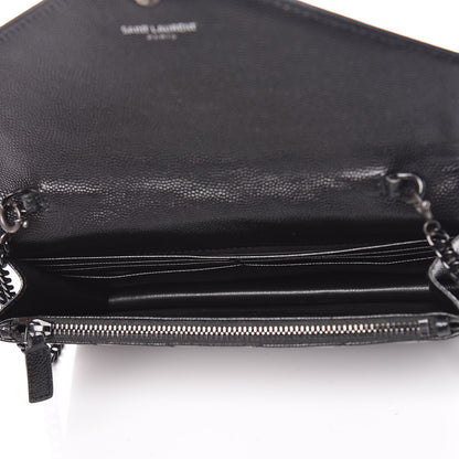 Saint Laurent Grain De Poudre Matelasse Chevron Monogram Envelope Chain Wallet Black 7 of 10