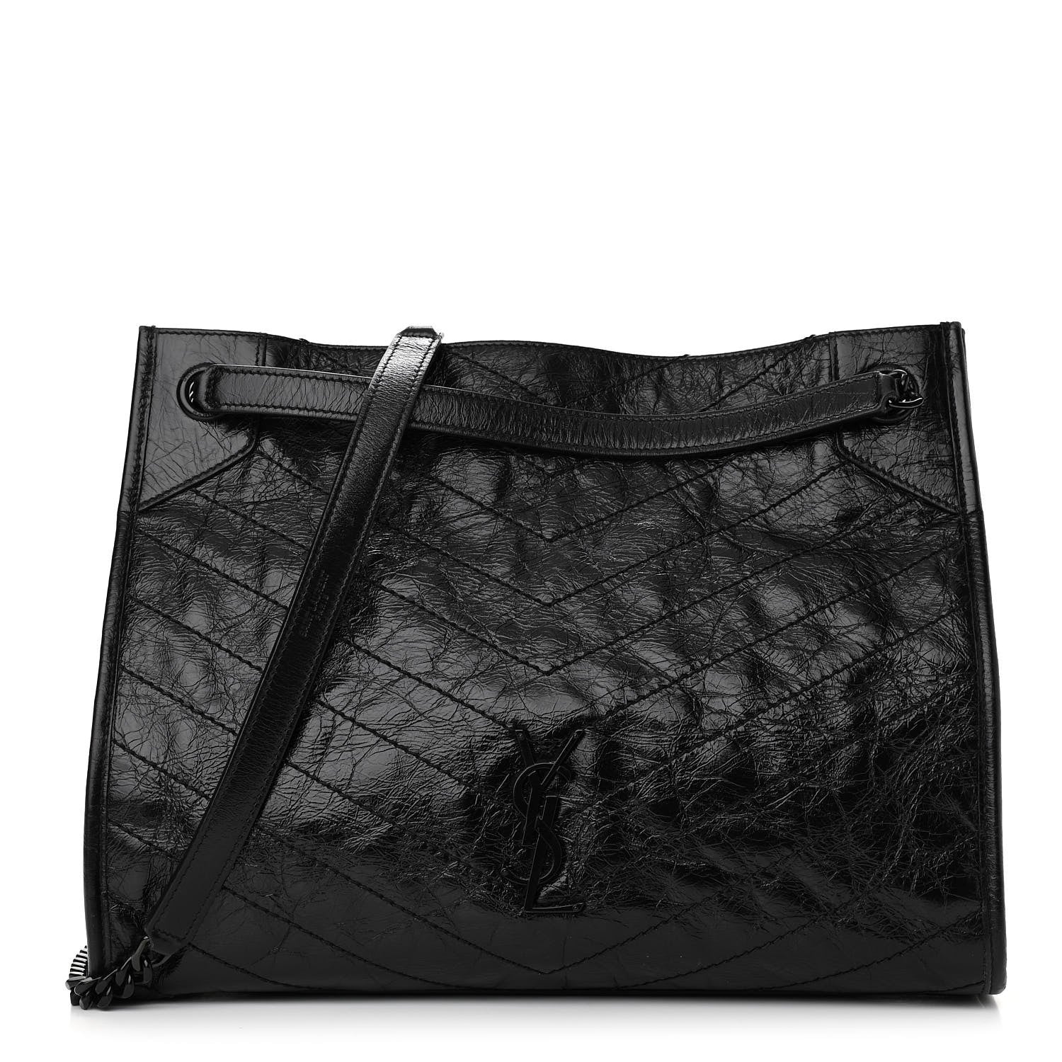 Saint Laurent Crinkled Calfskin Matelasse Monogram Medium Niki Shopper Tote Black 1 of 10