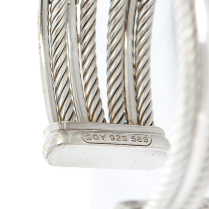David Yurman Sterling Silver 14K White Gold Pave Black Diamond 20mm Crossover Four Row Cuff 4 of 5