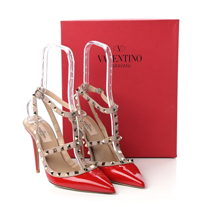 Valentino Garavani Patent Nappa Rockstud Ankle Strap 100mm Pumps 39.5 Rosso Valentino Poudre 8 of 9