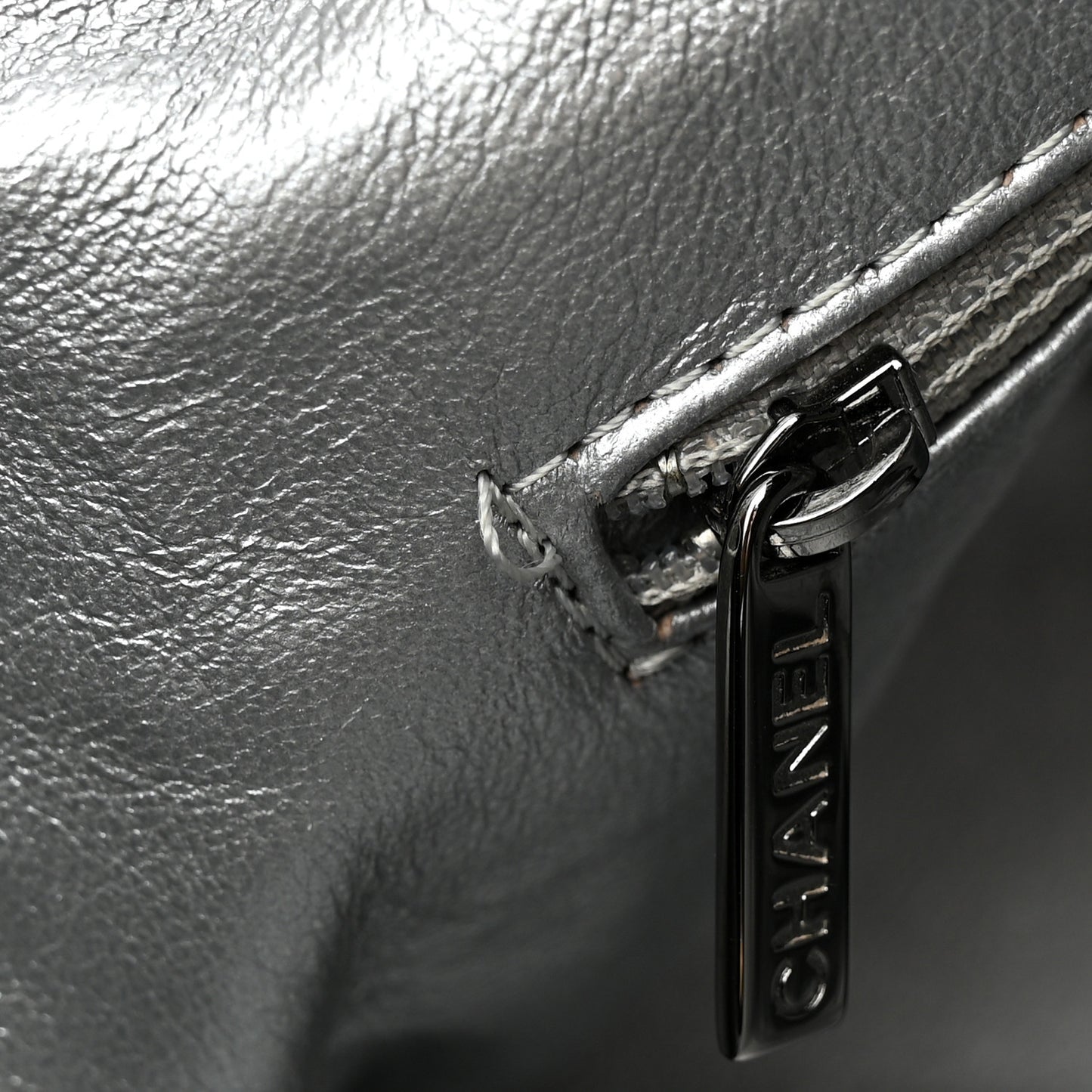 Glazed Calfskin Modern Chain Tote Black
