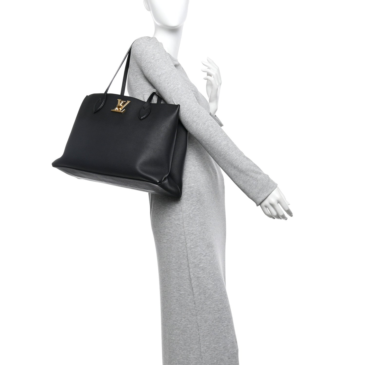 Louis Vuitton Grained Calfskin Lockme Shopper Black 2 of 10