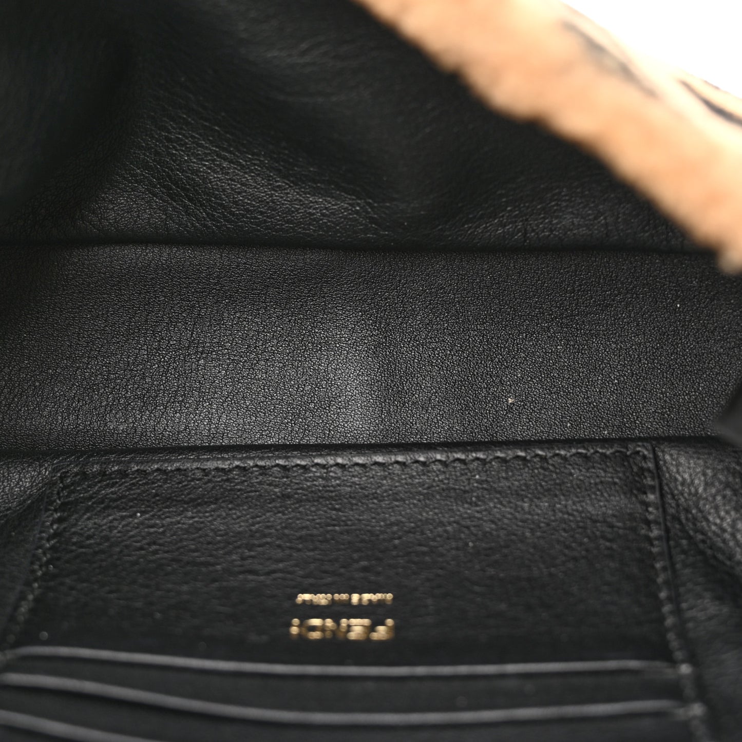 Shearling Vitello Dolce Macro FF 1974 Mini Baguette Tobacco Black