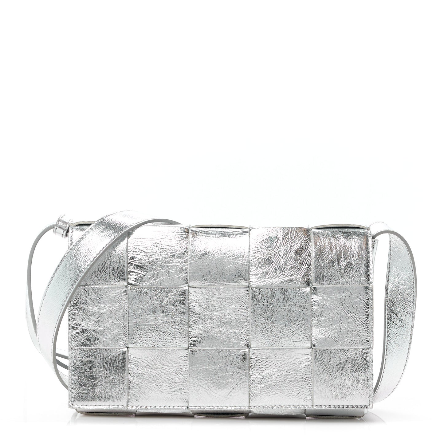 Metallic Lambskin Maxi Intrecciato Cassette Crossbody Bag Silver
