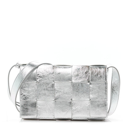 Bottega Veneta Metallic Lambskin Maxi Intrecciato Cassette Crossbody Bag Silver 1 of 13