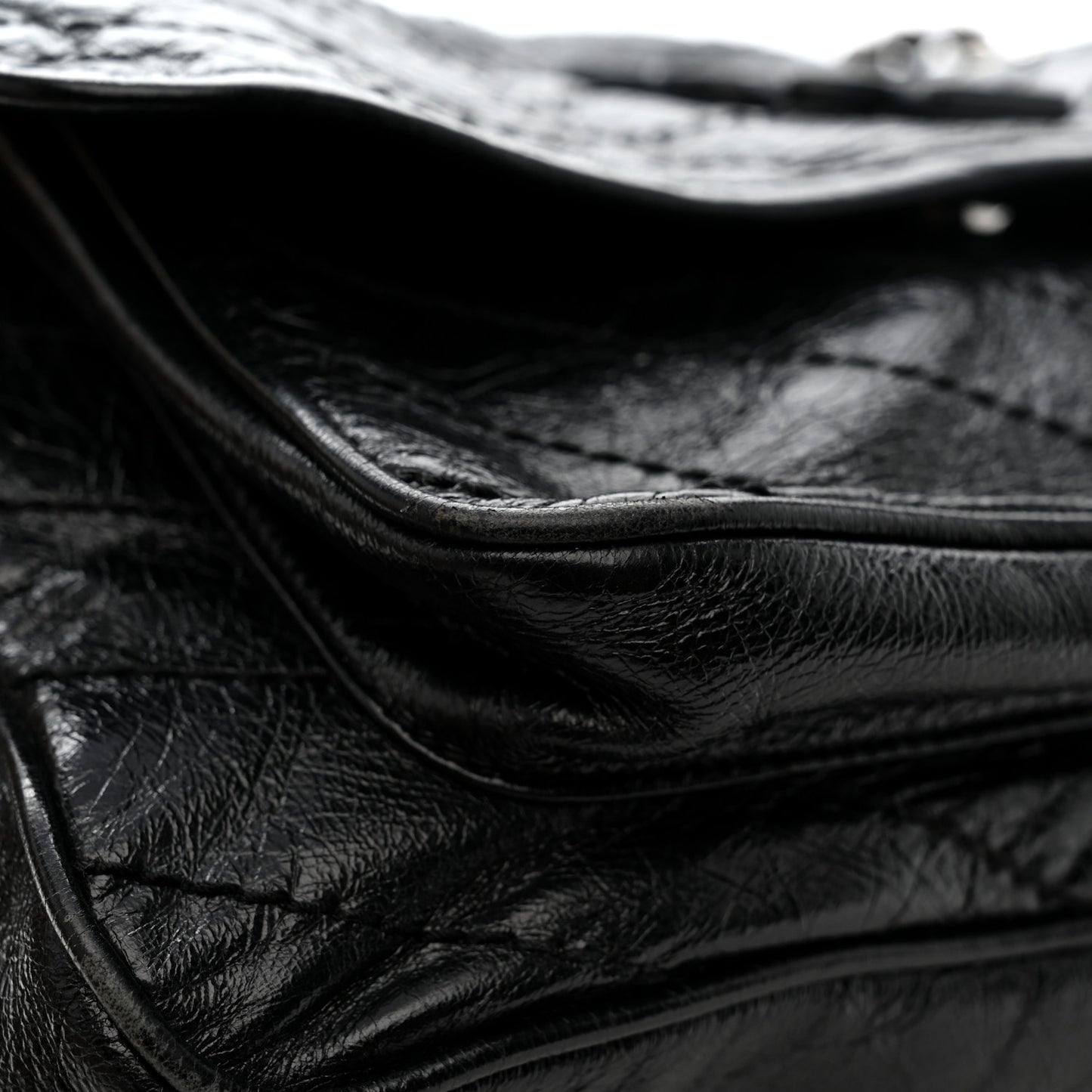 Crinkled Calfskin Matelasse Monogram Medium Niki Chain Satchel Black