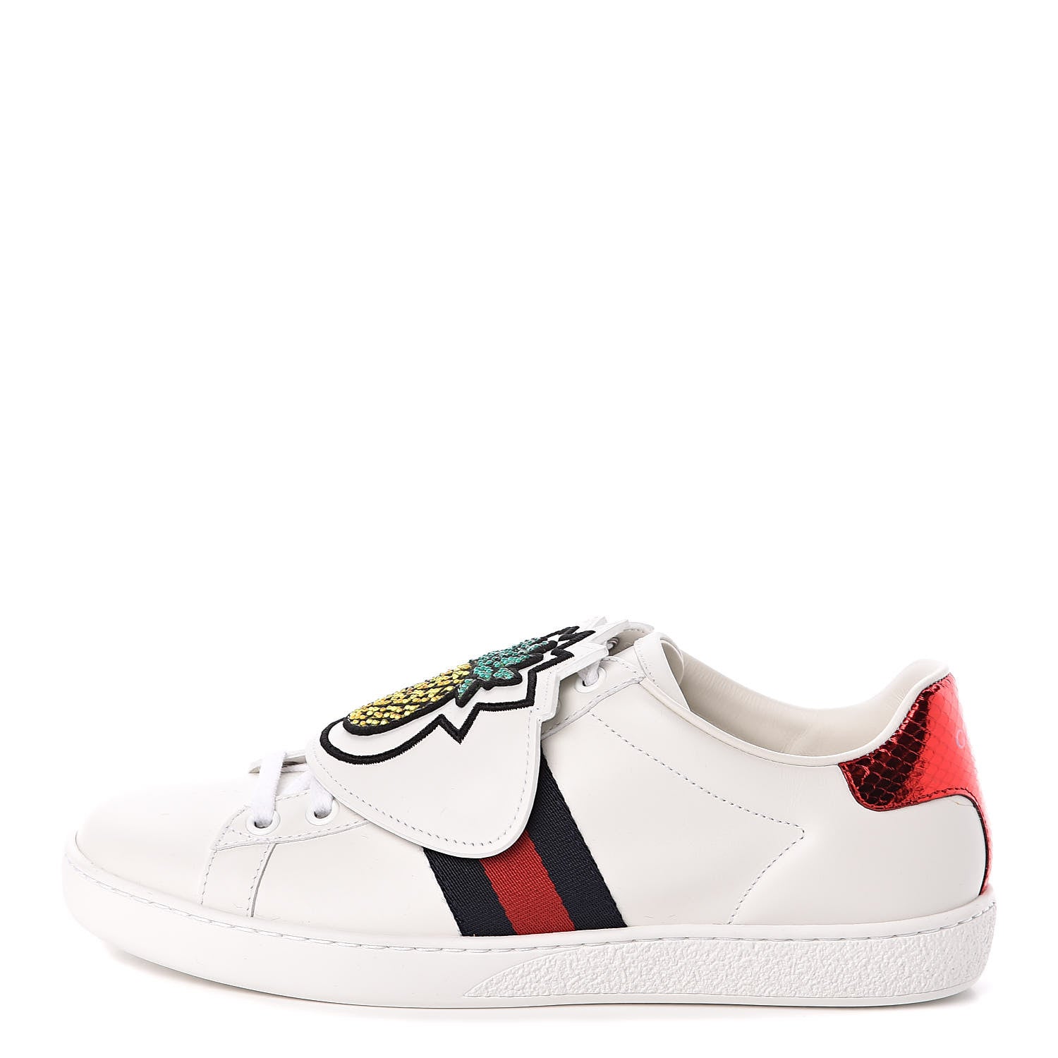 Gucci Calfskin Ayers Crystal Web Womens New Ace Pineapple Sneakers 37 White 1 of 11