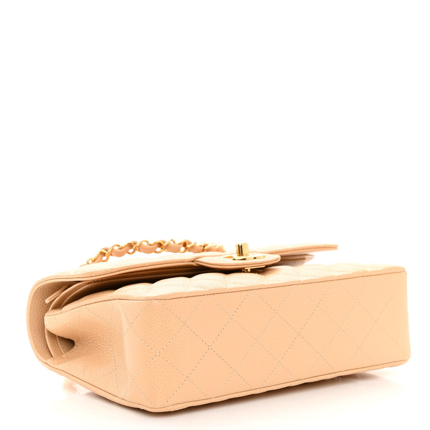 Caviar Quilted Small Double Flap Beige