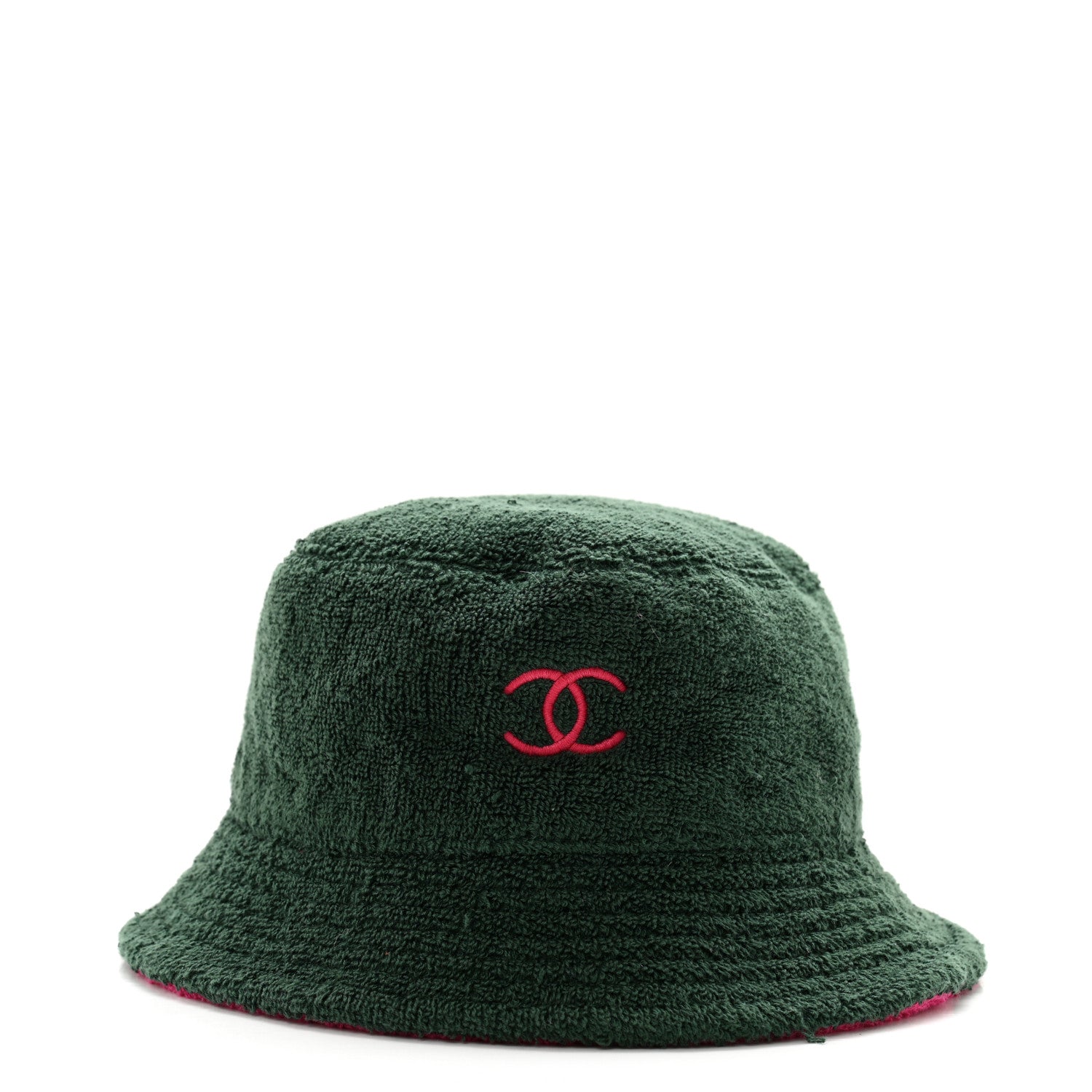 Chanel Cotton Terry Cloth CC Bucket Hat M Green Pink 3 of 10