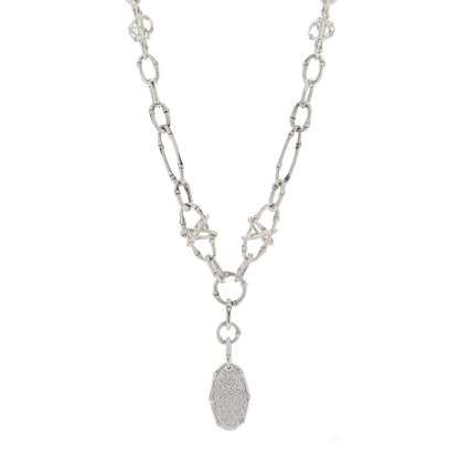 John Hardy Sterling Silver Diamond Bamboo Oval Pendant Necklace 1 of 5