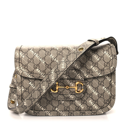 Gucci X BALENCIAGA GG Supreme Monogram Logo Print Horsebit 1955 Shoulder Bag Beige Ebony 1 of 10