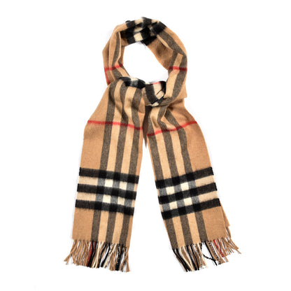 Burberry Cashmere Giant Check Fringe Scarf Camel 1 of 3