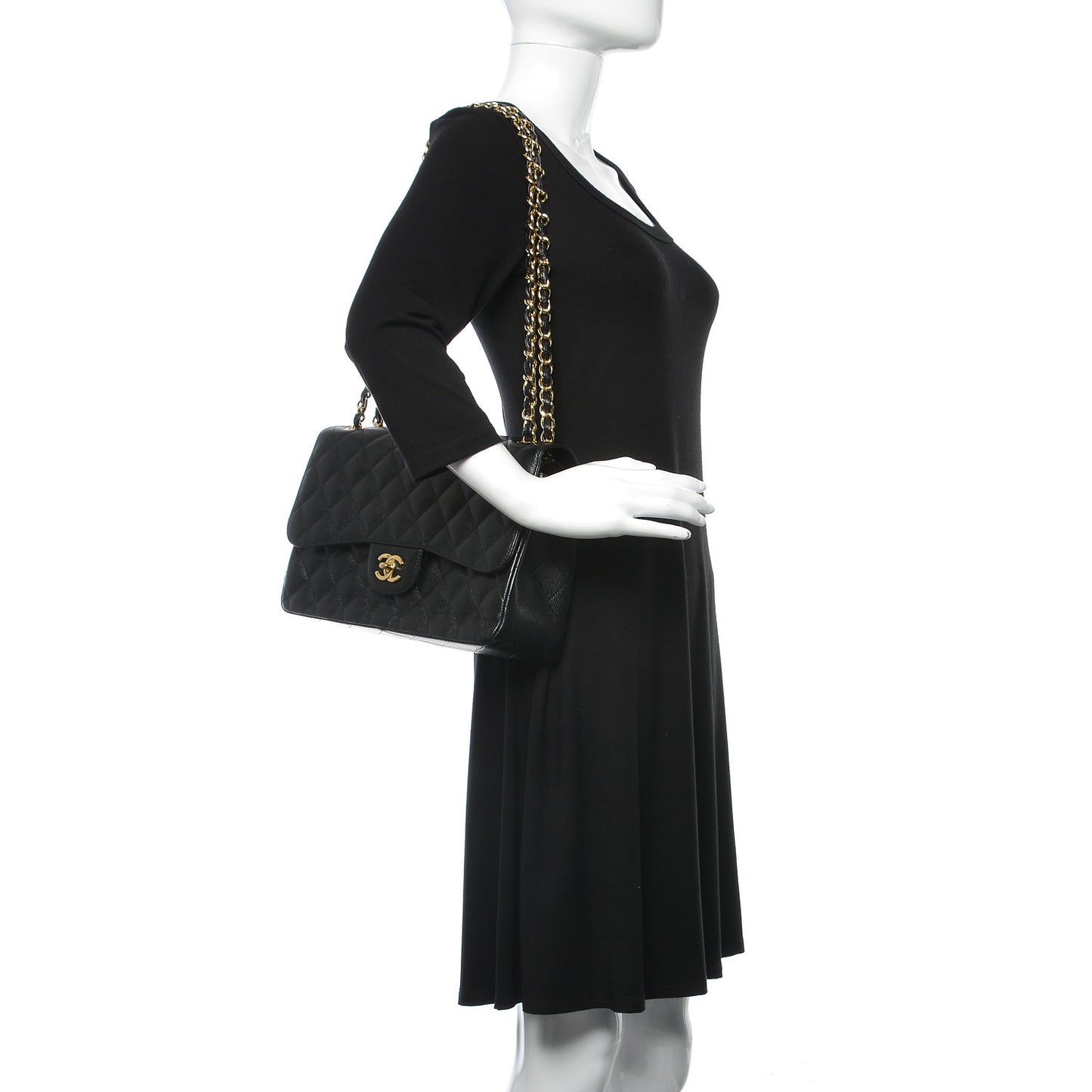 Caviar Quilted Jumbo Double Flap Black