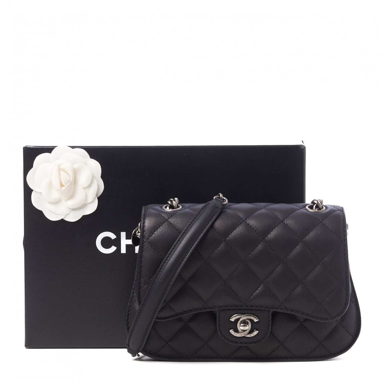 Lambskin Quilted Small Natural CC Flap Black