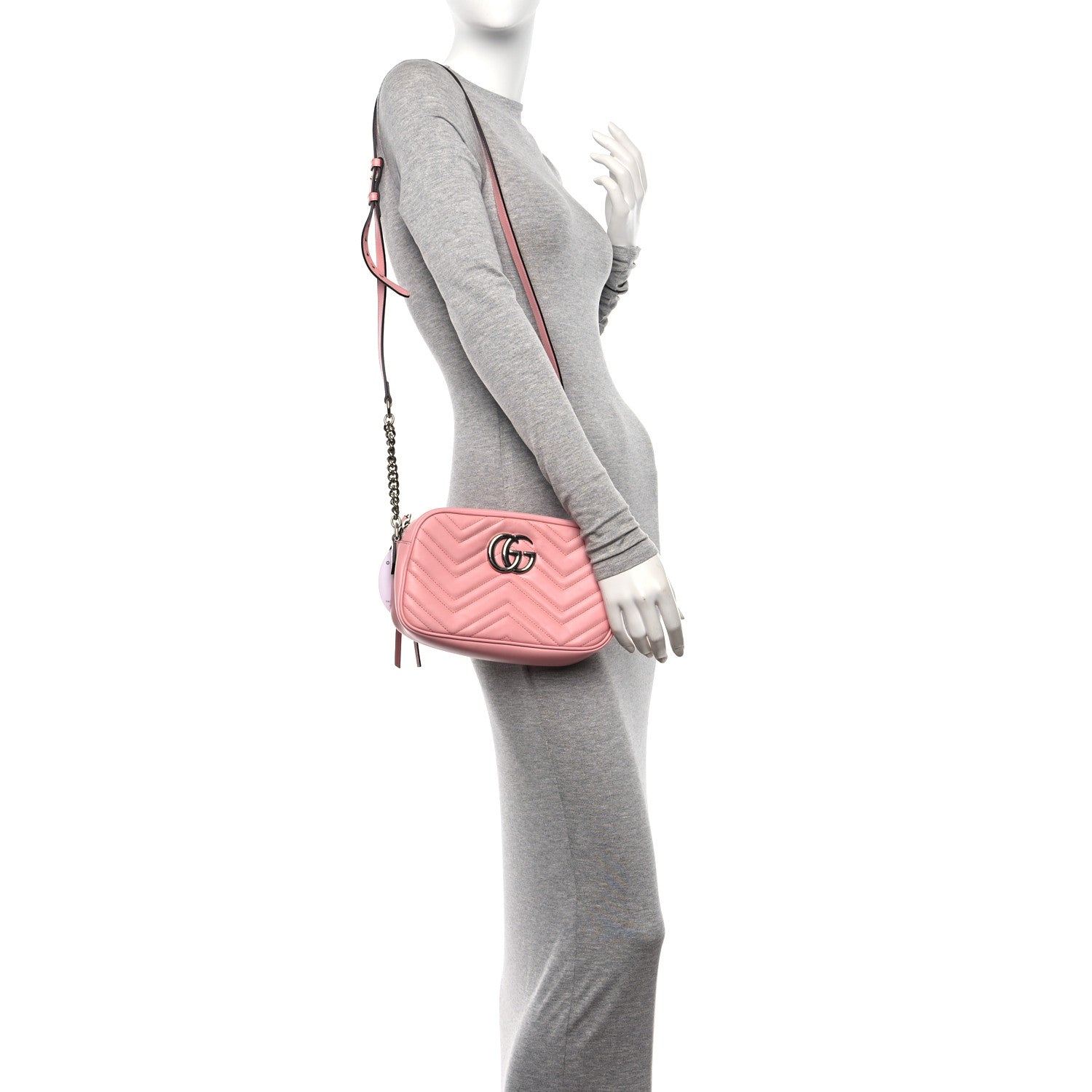 Gucci Calfskin Matelasse Small GG Marmont Chain Shoulder Bag Wild Rose 2 of 12