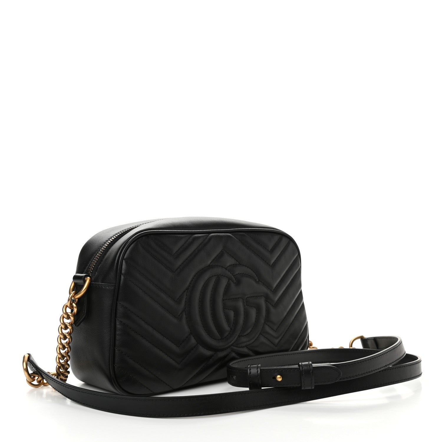 Gucci Calfskin Matelasse Small GG Marmont Chain Shoulder Bag Black 3 of 11