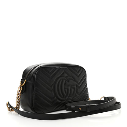 Gucci Calfskin Matelasse Small GG Marmont Chain Shoulder Bag Black 3 of 11