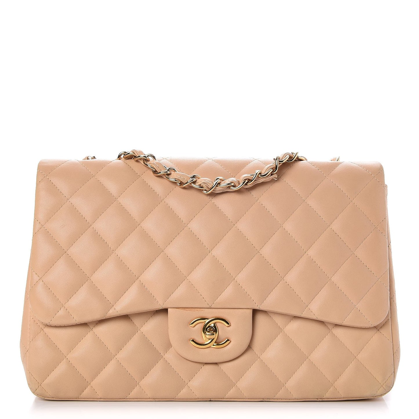 Lambskin Quilted Jumbo Single Flap Beige