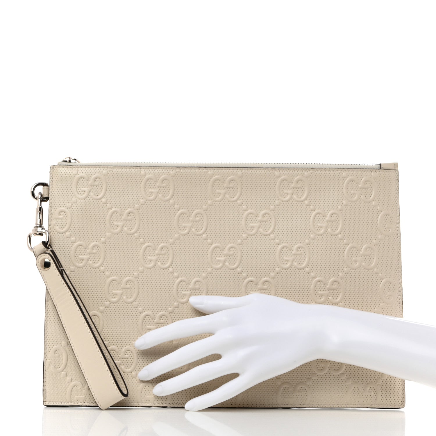 Gucci Calfskin GG Tennis Embossed Wristlet Pouch Mystic White 2 of 7