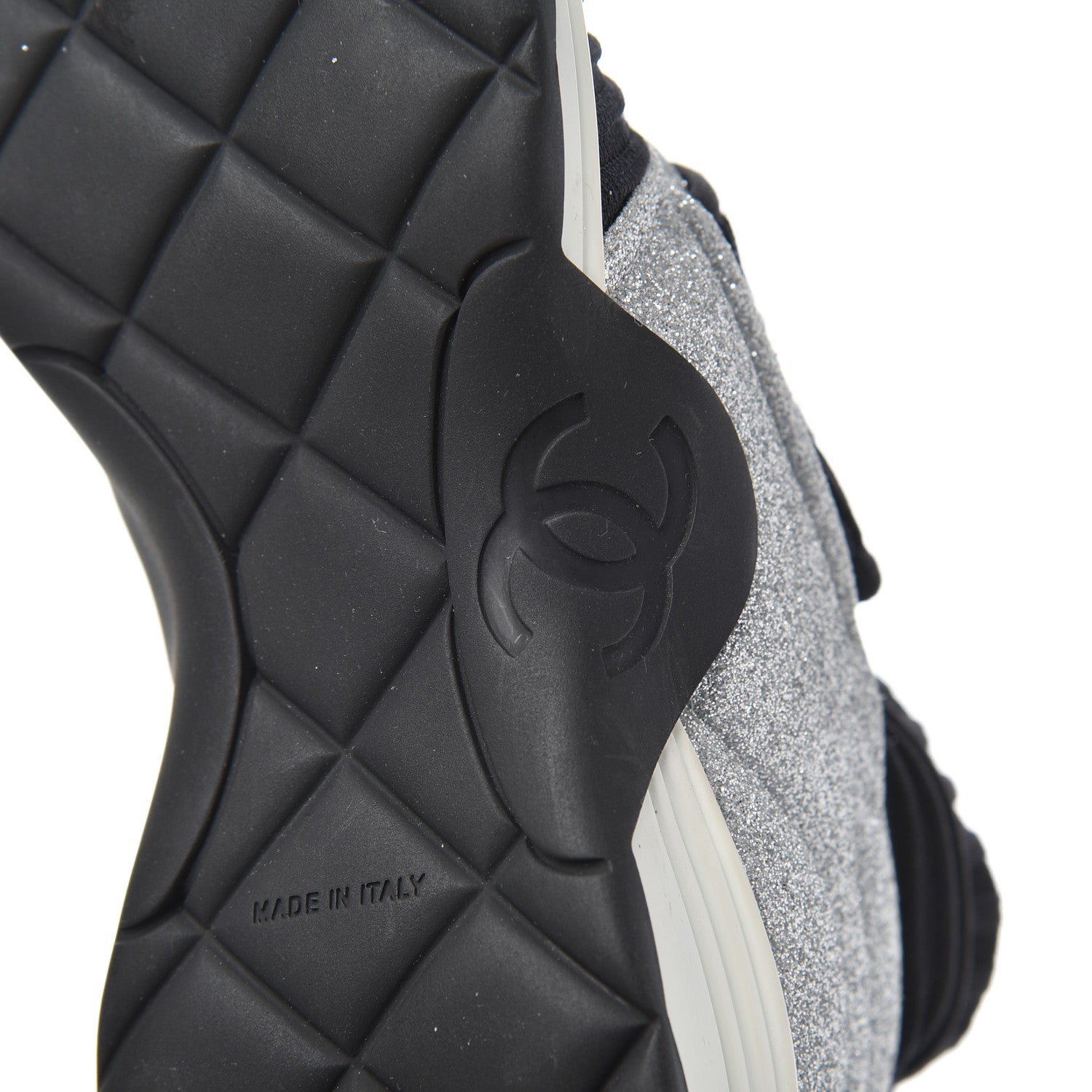 Chanel Glitter Stretch Fabric CC Sneakers 35 Black Silver 8 of 18