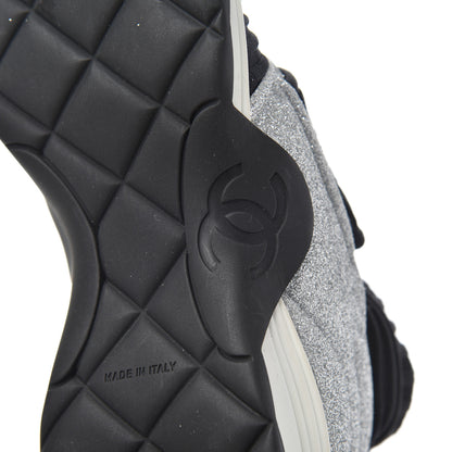 Chanel Glitter Stretch Fabric CC Sneakers 35 Black Silver 8 of 18