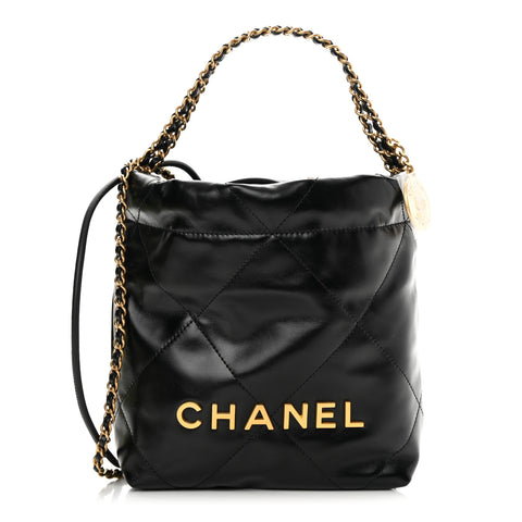 Shiny Calfskin Quilted Mini Chanel 22 Black