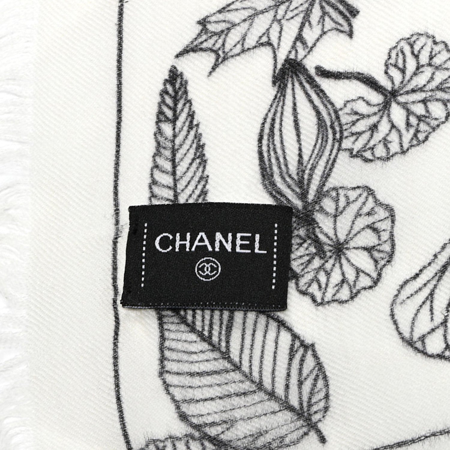 Chanel Cashmere CC Logo Leaves Scarf White Black 2 of 4