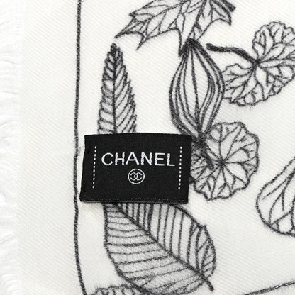 Chanel Cashmere CC Logo Leaves Scarf White Black 2 of 4