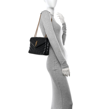 Saint Laurent Calfskin Y Quilted Monogram Small Loulou Chain Satchel Black 2 of 11