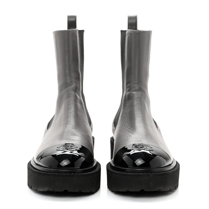 Chanel Crumpled Calfskin Patent Cap Toe Short Boots 38.5 Dark grey Black 2 of 9