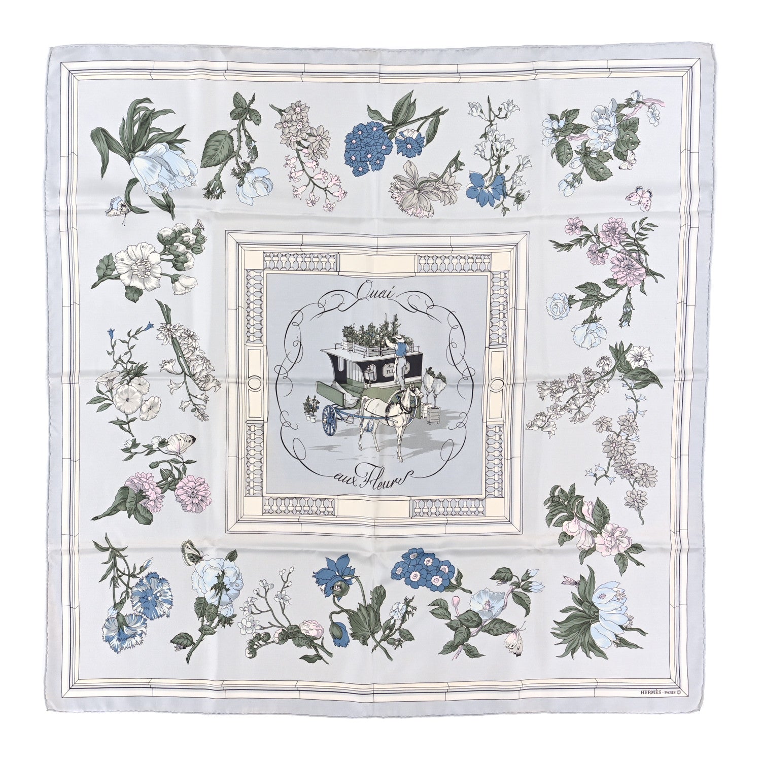Hermes Silk Quai aux Fleurs Scarf 90 1 of 5