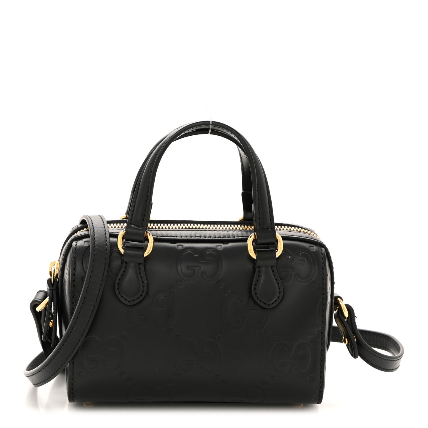 Calfskin Jumbo GG Embossed Super Mini Top Handle Bowler Bag Black