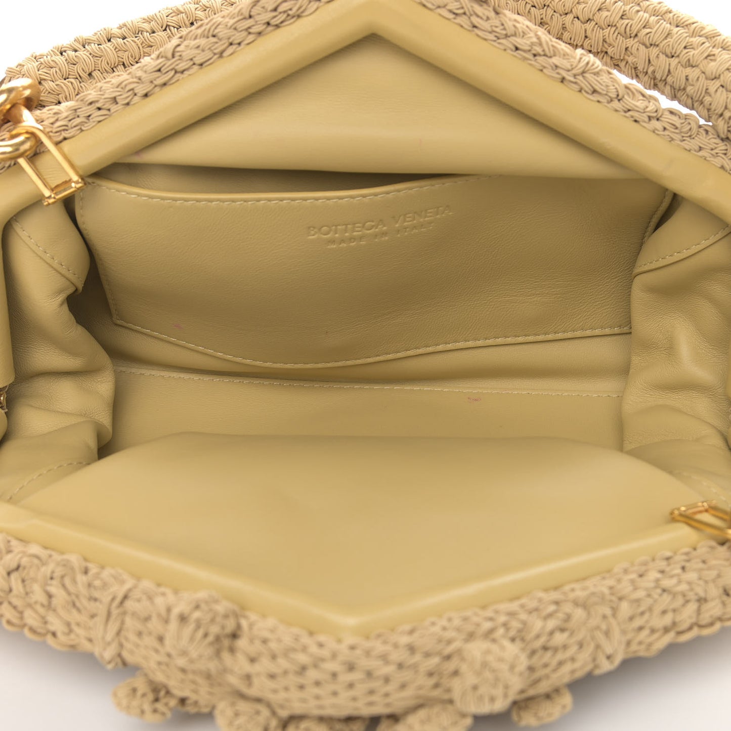 Wool Knit Lambskin Tip Shoulder Bag Cane Sugar