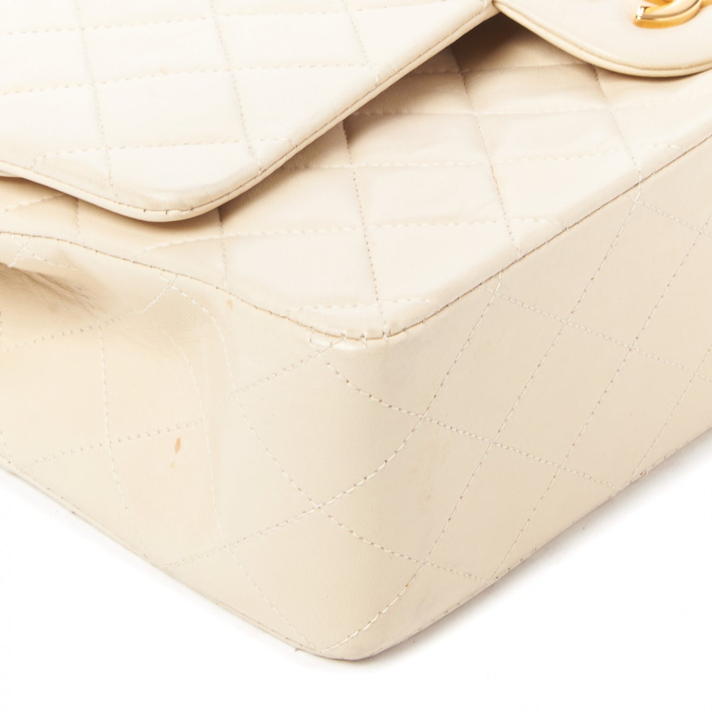Lambskin Quilted Medium Double Flap Light Beige